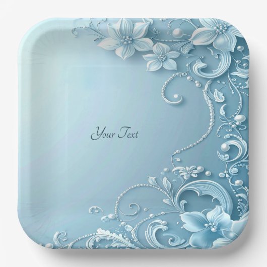 Blue Decorative Floral Paper Plate Pappteller (Vorderseite)
