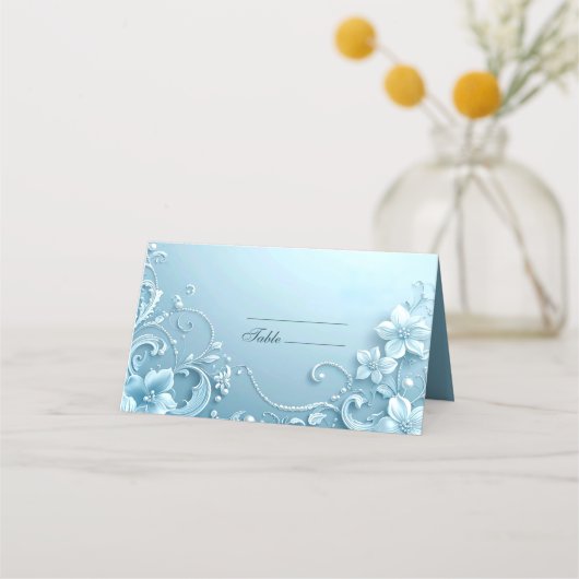 Blue Decorative Floral Place Card Platzkarte (Vorderseite)