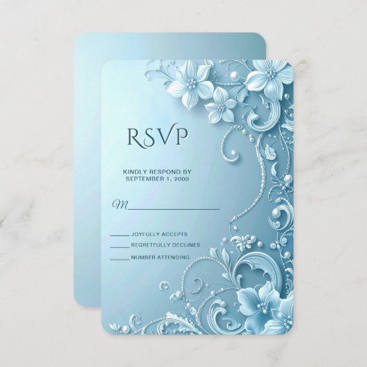 Blue Decorative Floral RSVP Card (Vorne/Hinten)