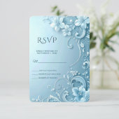 Blue Decorative Floral RSVP Card (Stehend Vorderseite)