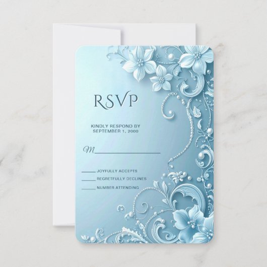 Blue Decorative Floral RSVP Card (Vorderseite)