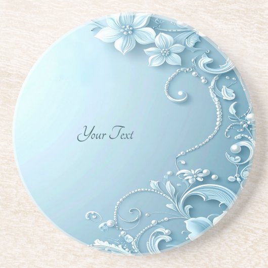 Blue Decorative Floral Sandstone Coaster Getränkeuntersetzer (Vorne)