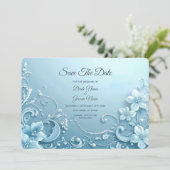 Blue Decorative Floral Save The Date (Stehend Vorderseite)