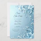 Blue Decorative Floral Save the Date (Vorderseite)