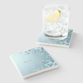 Blue Decorative Floral Stone Coaster Steinuntersetzer (Seitenansicht)