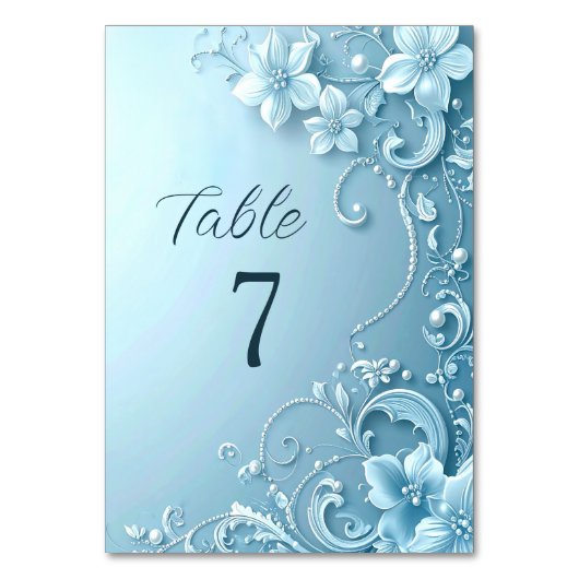 Blue Decorative Floral Table Number Tischnummer (Rückseite)