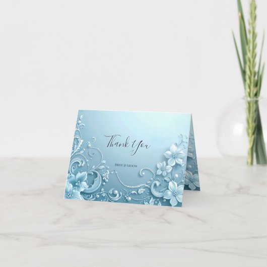 Blue Decorative Floral Thank You Card Dankeskarte (Vorderseite)