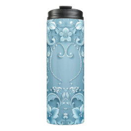 Blue Decorative Floral Thermal Tumbler Thermosbecher