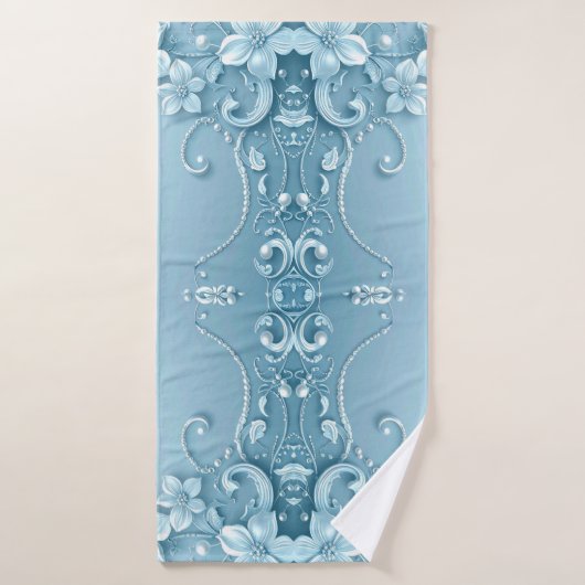 Blue Decorative Floral Towel Set (Badehandtuch)