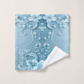 Blue Decorative Floral Towel Set (Waschlappen)