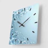 Blue Decorative Floral Wall Clock Quadratische Wanduhr (Winkel)