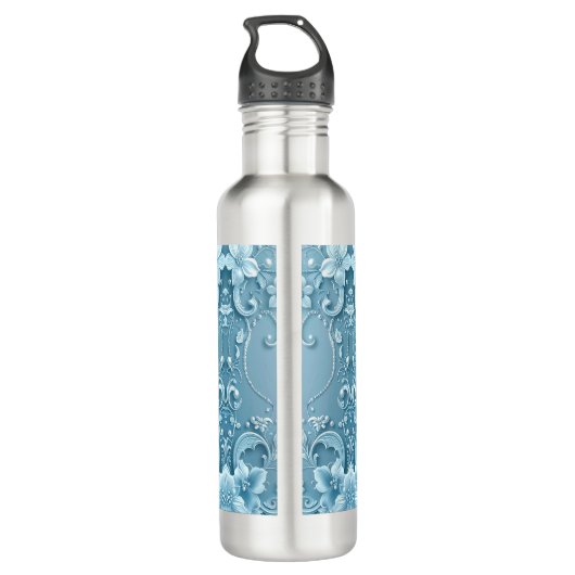 Blue Decorative Floral Water Bottle Edelstahlflasche (Rückseite)