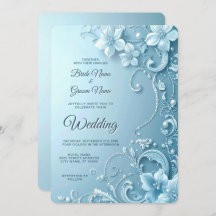 Blue Decorative Floral Wedding Invitation
