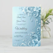 Blue Decorative Floral Wedding Invitation Einladung (Stehend Vorderseite)