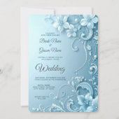 Blue Decorative Floral Wedding Invitation Einladung (Vorderseite)