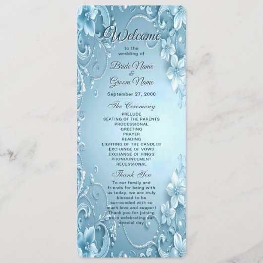 Blue Decorative Floral Wedding Program Programm (Vorderseite)