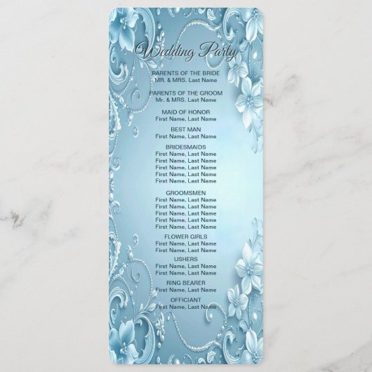 Blue Decorative Floral Wedding Program Programm (Rückseite)