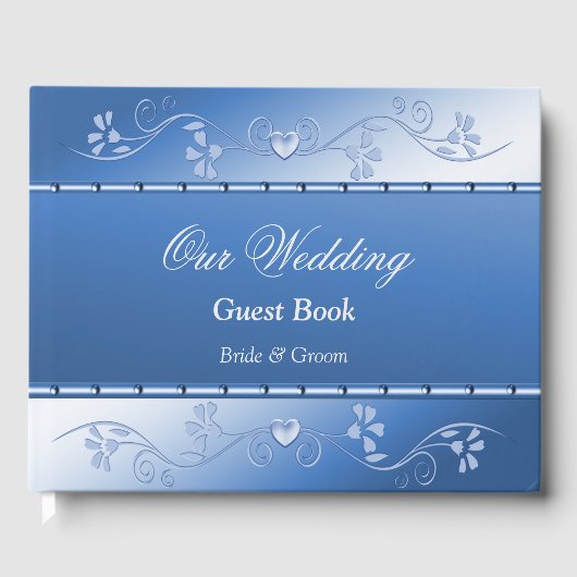 Blue Decorative Frame Guest Book Gästebuch (Vorderseite)