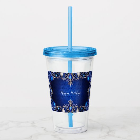 Blue Decorative Holiday Acrylic Tumbler Acryltrinkbecher (Vorderseite)