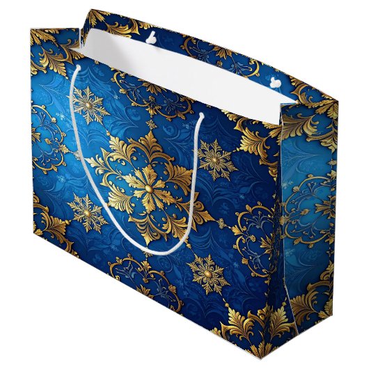Blue Decorative Holiday Gift Bag Große Geschenktüte (Rückseite Schrägansicht)