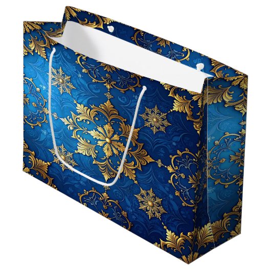 Blue Decorative Holiday Gift Bag Große Geschenktüte (Vorderseite Schrägansicht)