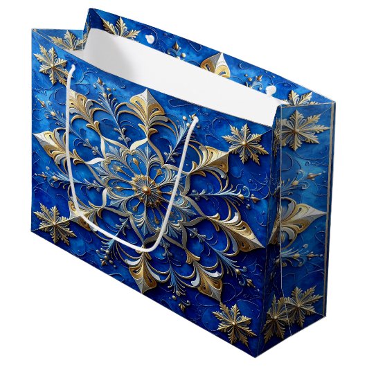 Blue Decorative Holiday Gift Bag Große Geschenktüte (Vorderseite Schrägansicht)