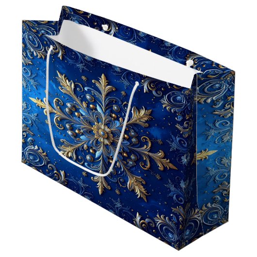Blue Decorative Holiday Gift Bag Große Geschenktüte (Vorderseite Schrägansicht)
