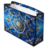 Blue Decorative Holiday Gift Bag Große Geschenktüte (Rückseite Schrägansicht)
