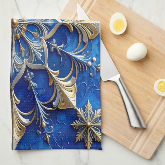 Blue Decorative Holiday Kitchen Towel Geschirrtuch (Viertel Falte)