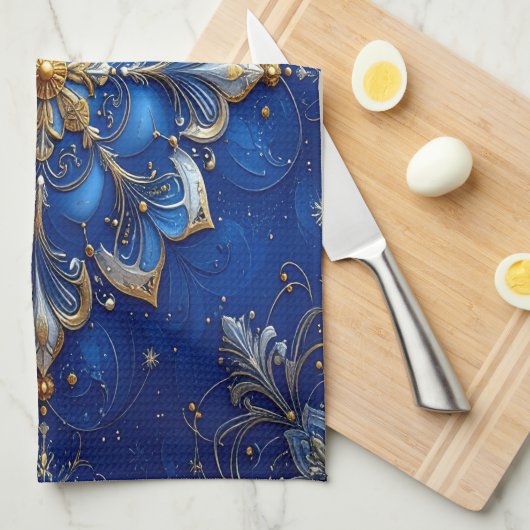 Blue Decorative Holiday Kitchen Towel Geschirrtuch (Viertel Falte)