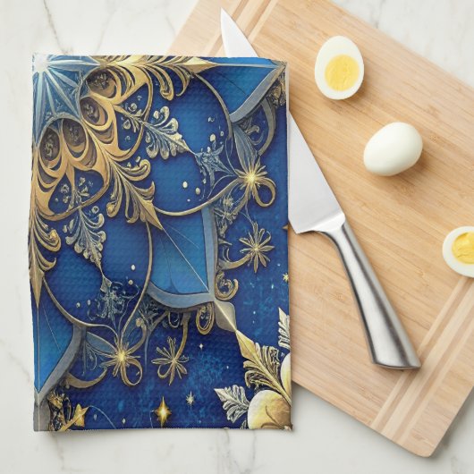 Blue Decorative Holiday Kitchen Towel Geschirrtuch (Viertel Falte)