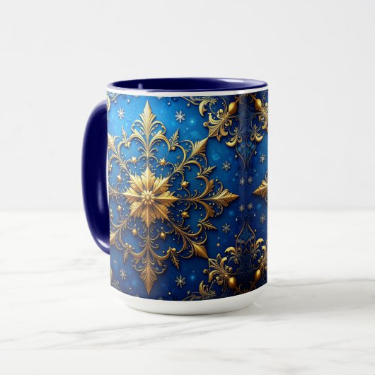 Blue Decorative Holiday Mug Tasse (Vorderseite Links)