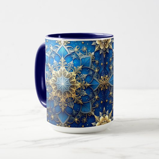 Blue Decorative Holiday Mug Tasse (Vorderseite Links)