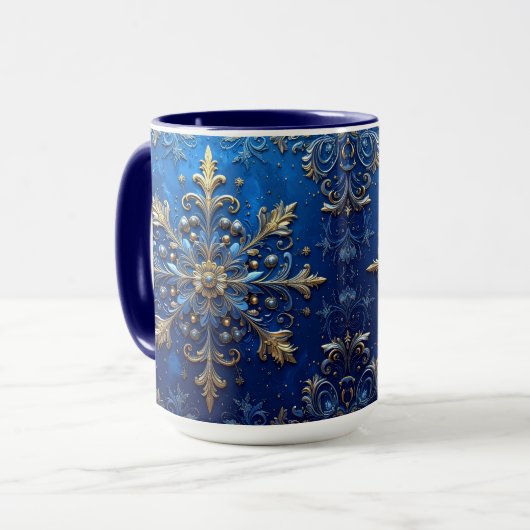 Blue Decorative Holiday Mug Tasse (Vorderseite Links)