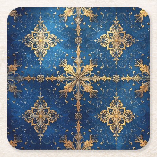Blue Decorative Holiday Paper Coaster Rechteckiger Pappuntersetzer (Vorderseite)