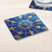 Blue Decorative Holiday Paper Coaster Rechteckiger Pappuntersetzer (angewinkelt)