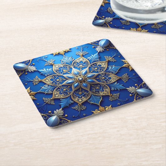 Blue Decorative Holiday Paper Coaster Rechteckiger Pappuntersetzer (angewinkelt)