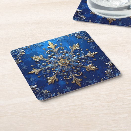 Blue Decorative Holiday Paper Coaster Rechteckiger Pappuntersetzer (angewinkelt)