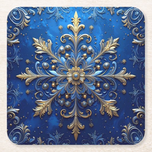 Blue Decorative Holiday Paper Coaster Rechteckiger Pappuntersetzer (Vorderseite)