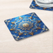 Blue Decorative Holiday Paper Coaster Rechteckiger Pappuntersetzer (angewinkelt)
