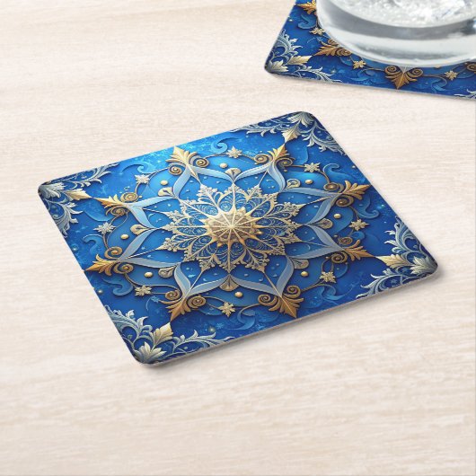 Blue Decorative Holiday Paper Coaster Rechteckiger Pappuntersetzer (angewinkelt)