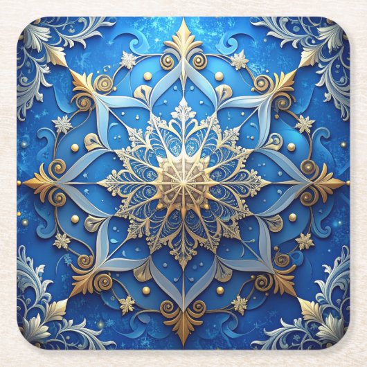 Blue Decorative Holiday Paper Coaster Rechteckiger Pappuntersetzer (Vorderseite)