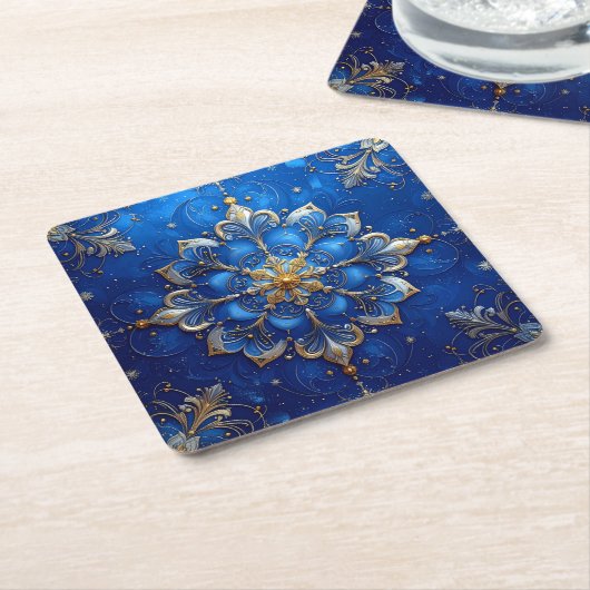Blue Decorative Holiday Paper Coaster Rechteckiger Pappuntersetzer (angewinkelt)