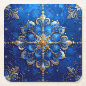 Blue Decorative Holiday Paper Coaster Rechteckiger Pappuntersetzer (Vorderseite)