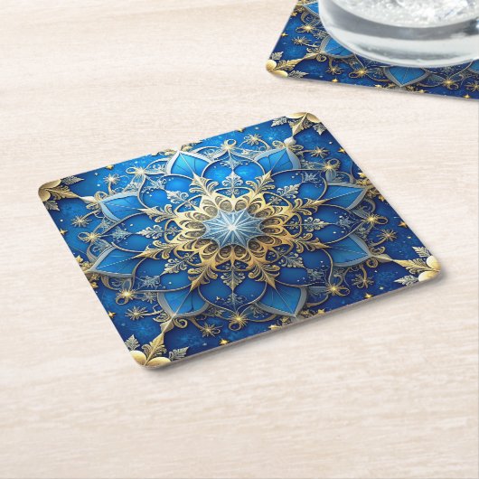 Blue Decorative Holiday Paper Coaster Rechteckiger Pappuntersetzer (angewinkelt)