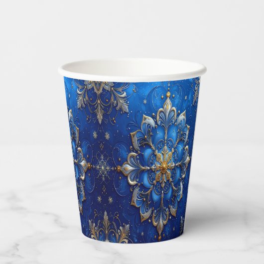 Blue Decorative Holiday Paper Cups Pappbecher (Rückseite)