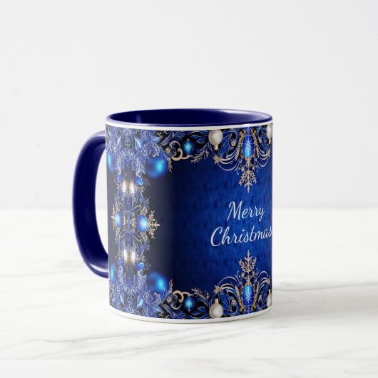 Blue Decorative Holiday Tasse (Vorderseite Links)