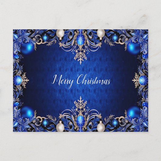 Blue Decorative Holiday Weihnachten Postcard Postkarte (Vorderseite)