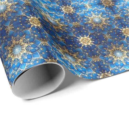 Blue Decorative Holiday Wrapping Paper Geschenkpapier (Rolleneckpunkt)