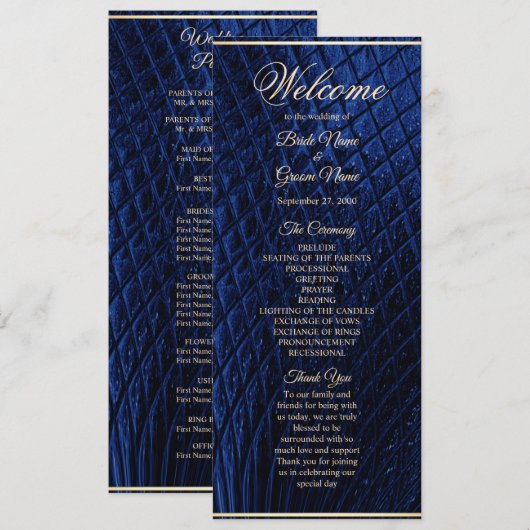 Blue Decorative Modern Wedding Program Programm (Vorne/Hinten)